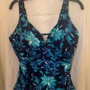 Lands End Floral Blue and Green Swimsuit